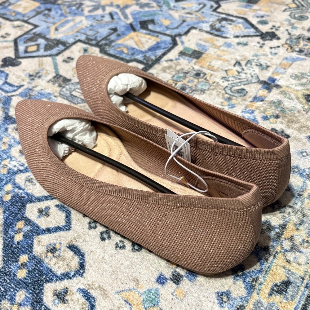 NWT Old Navy Textured Knit Pointy Toe Ballet Flats in Cocoa Fawn Metallic Size 8 - Picture 10 of 13